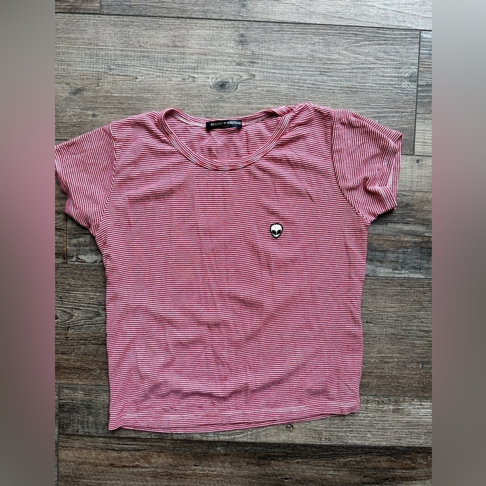 Brady & Melville womans t shirt in red & white with alien logo